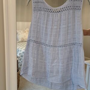 LOFT Light Blue Crochet Gingham Sleeveless Top